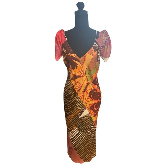 Anthropologie Premium Designer Bl^nk London Body Con Floral MIDI Dress Resort - Picture 7 of 7